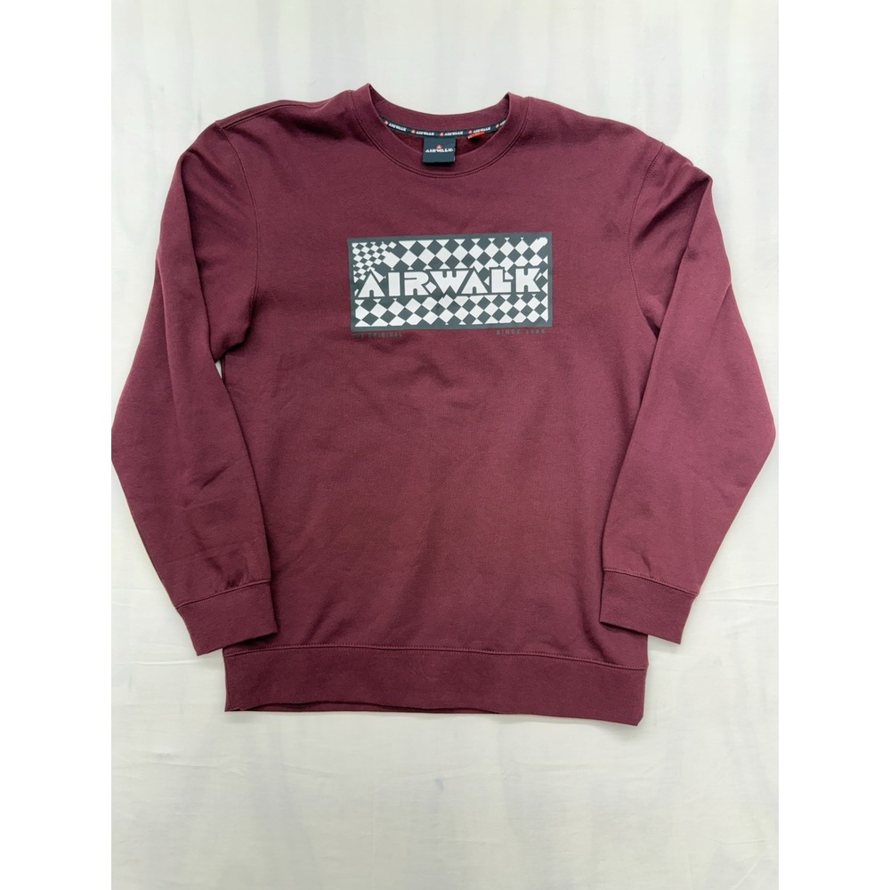 Men's Airwalk Maroon Crewneck Sweatshirt Size Large Black/White Checked Logo